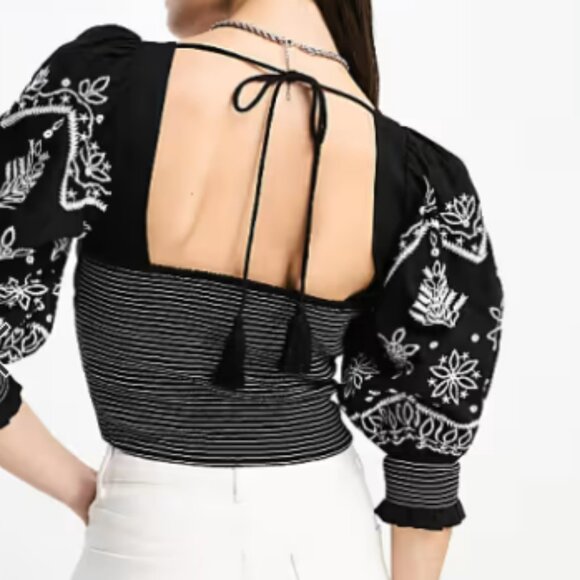 Reclaimed Vintage blouse with contrast stich and embroidery - Picture 2 of 2